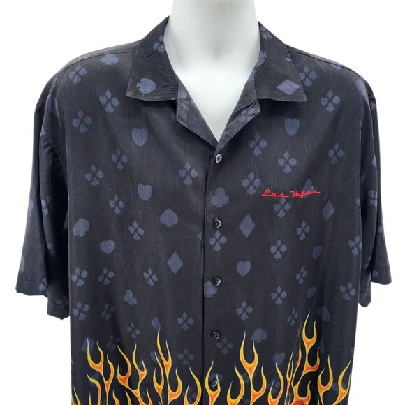 Vintage XNT Mens XL Shirt Las Vegas Cards Suits Poker Black Collared Button Down - Picture 2 of 9